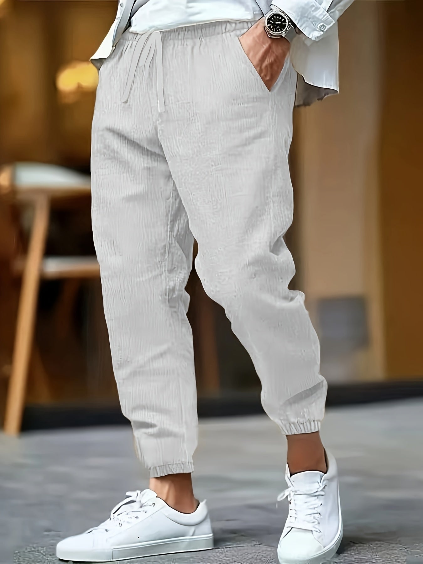 DRAWSTRING LINEN TROUSERS FOR MEN