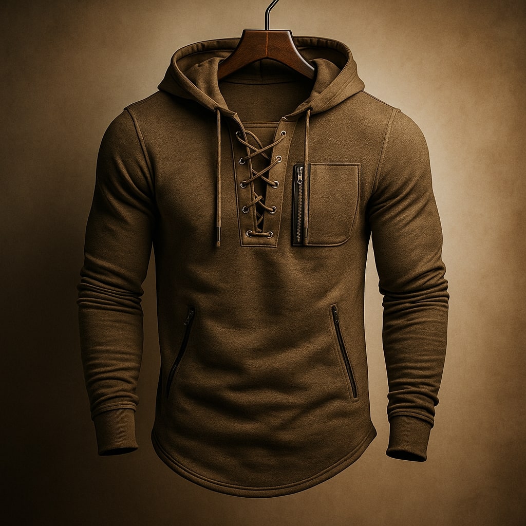 LACE-UP KNIT HOODIE FOR MEN