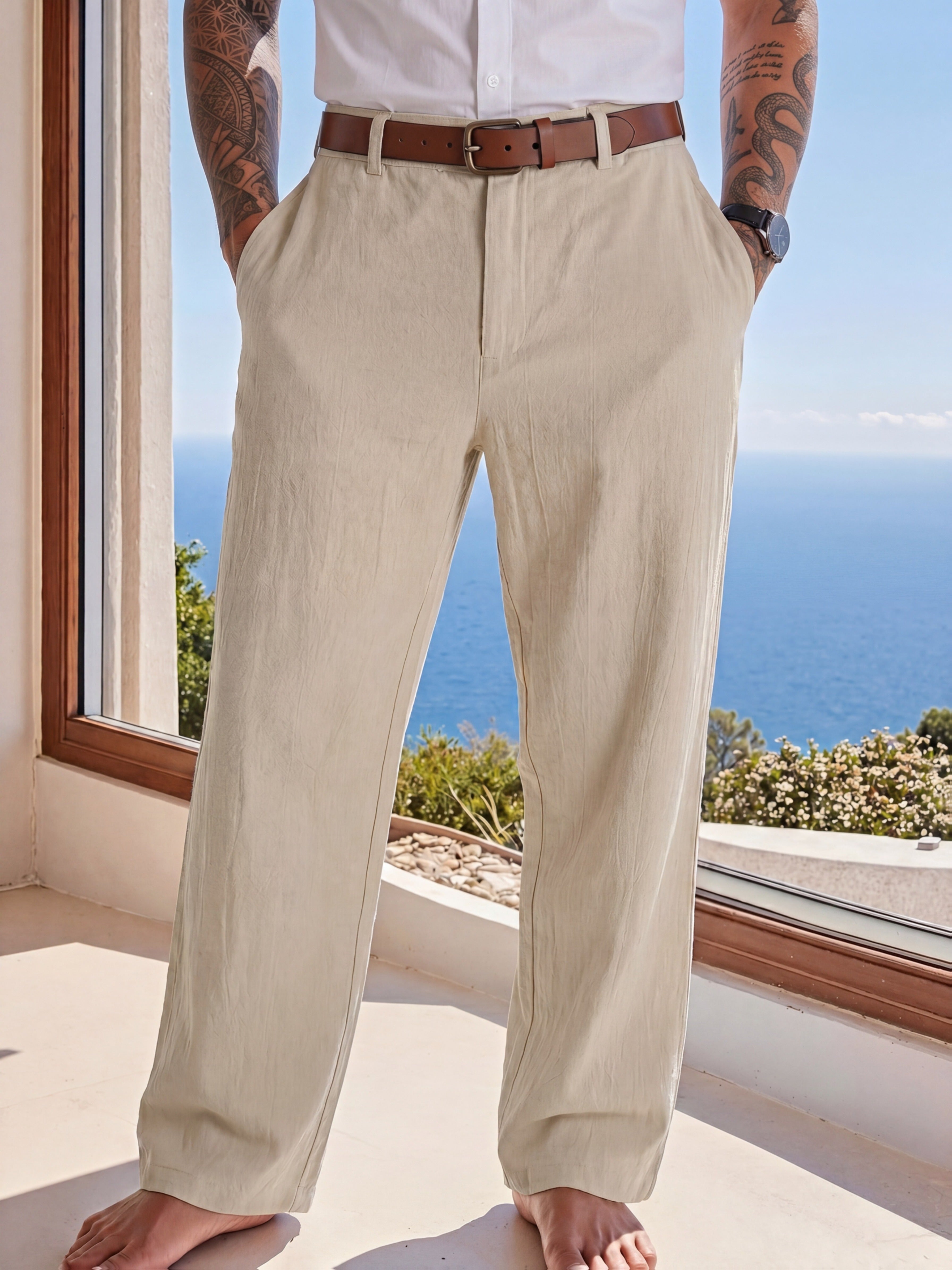 WOVEN LINEN TROUSERS FOR MEN