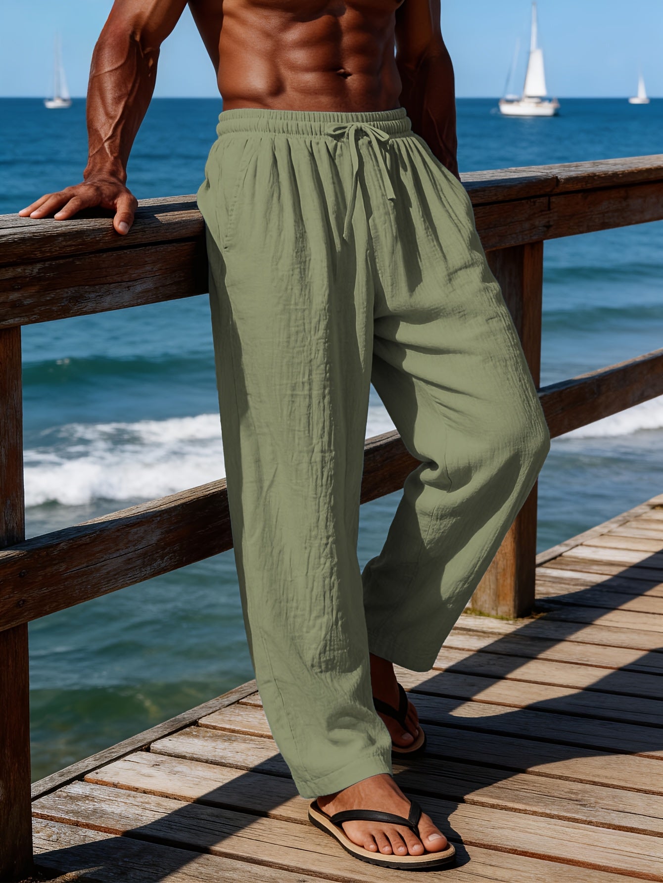 DRAWCORD LINEN TROUSERS FOR MEN