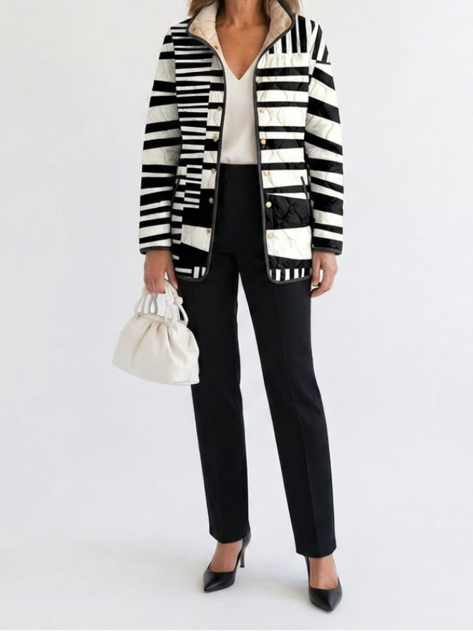 Miren | Black and White Abstract Quilted Jacket