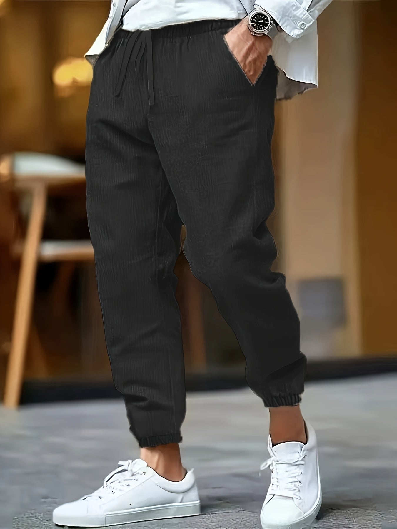 DRAWSTRING LINEN TROUSERS FOR MEN