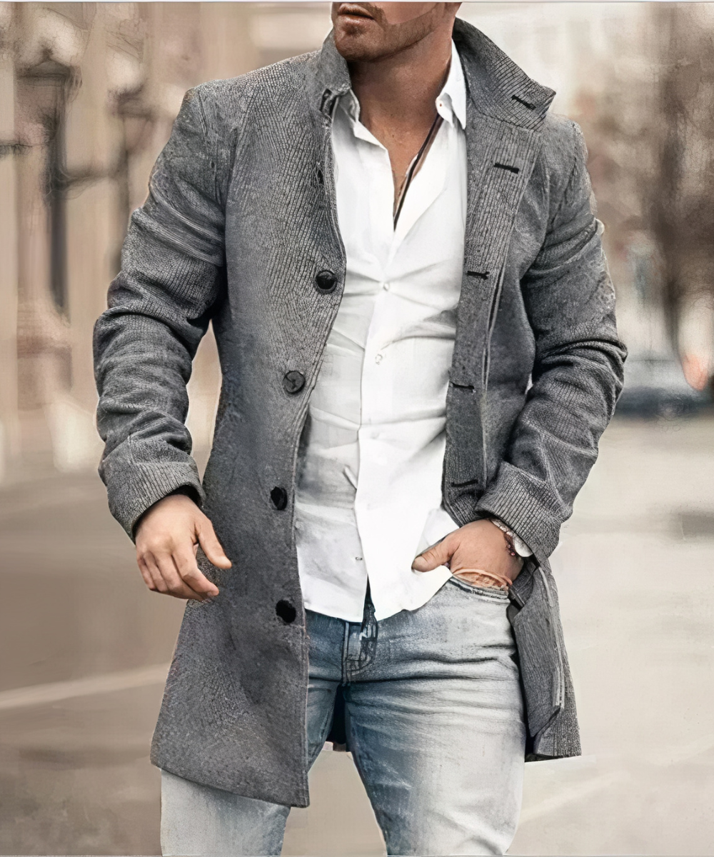 BUTTON TRENCH COAT FOR MEN