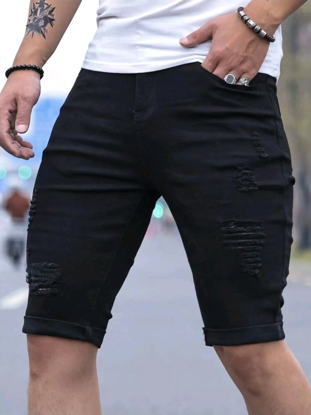 SKINNY DENIM SHORTS FOR MEN