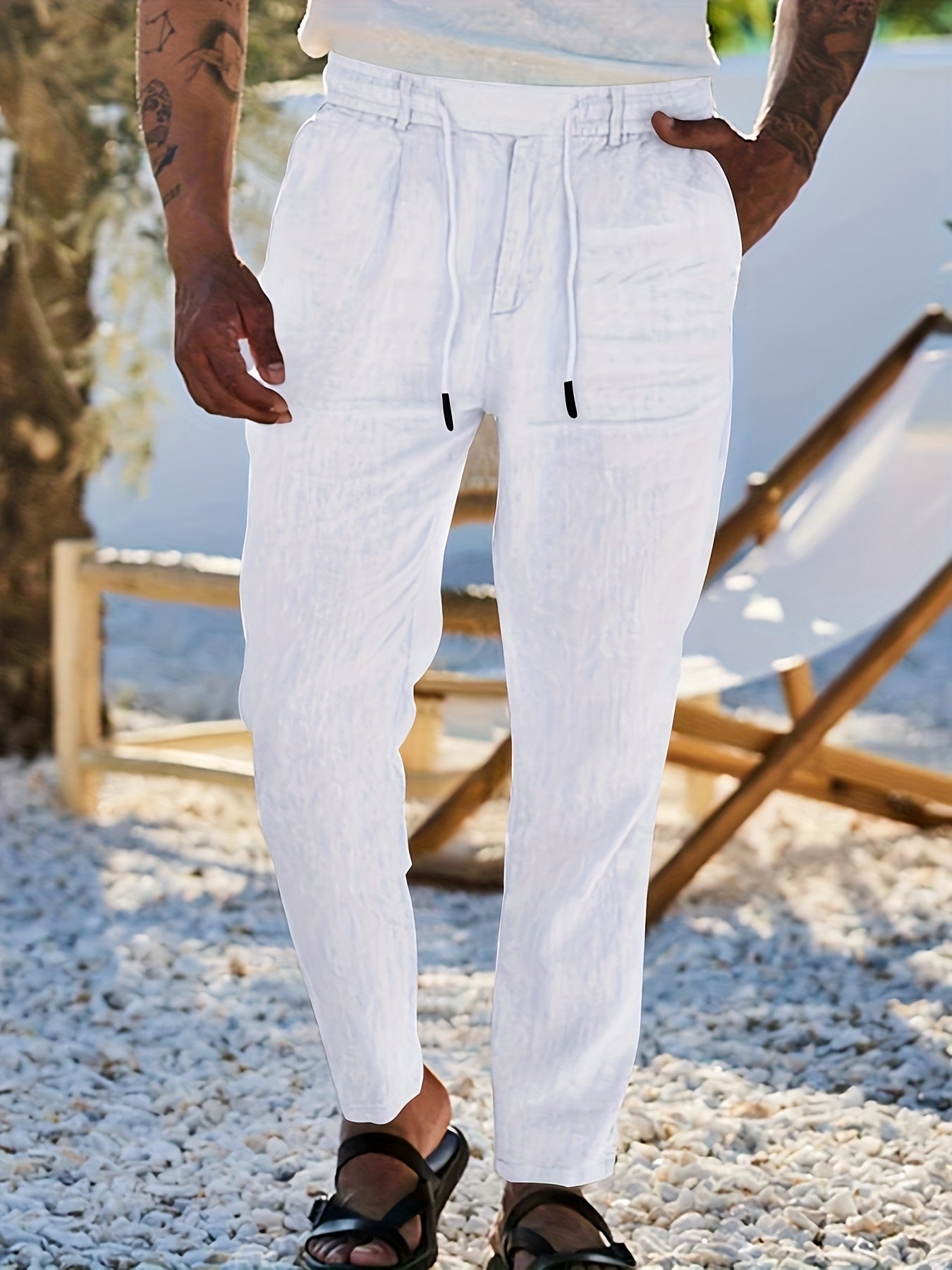 STRAIGHT LEG LINEN TROUSERS FOR MEN