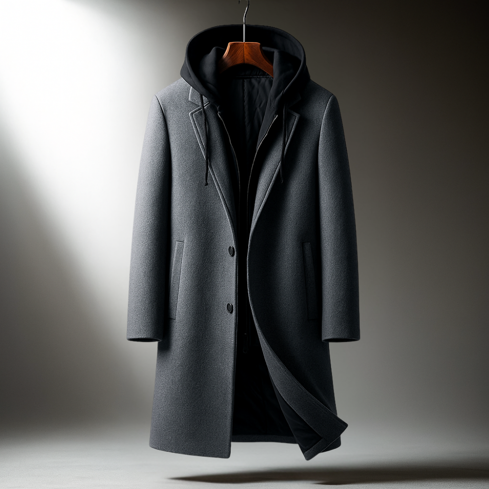 WOOL HOODED COAT FOR MEN