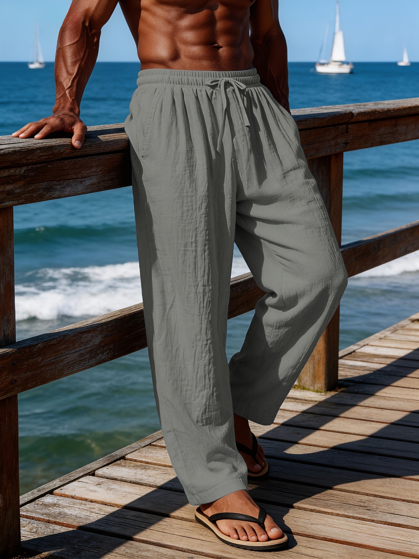 DRAWCORD LINEN TROUSERS FOR MEN