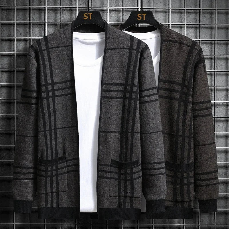 CHECKERED KNIT CARDIGAN FOR MEN