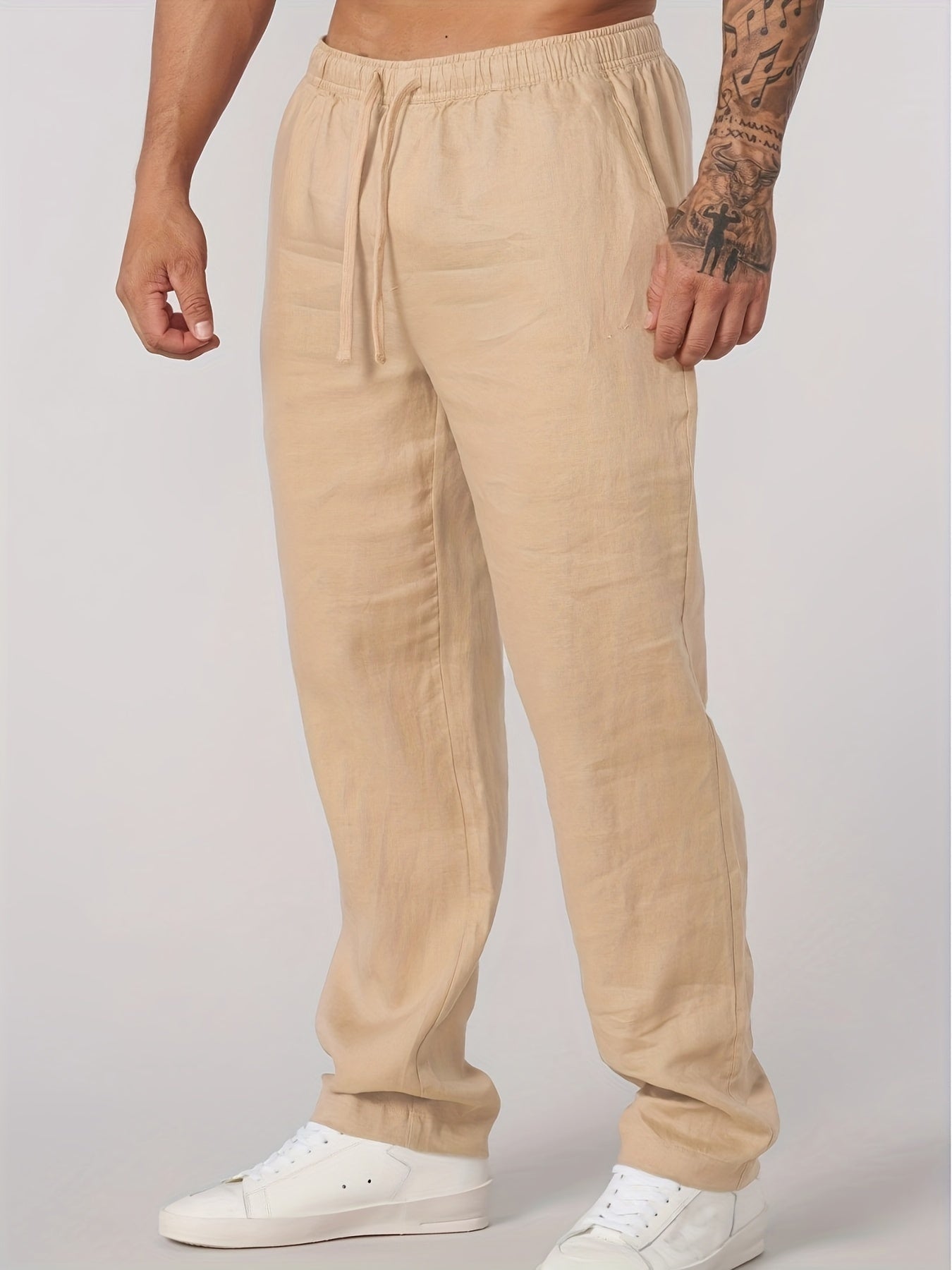DRAWSTRING LINEN TROUSERS FOR MEN