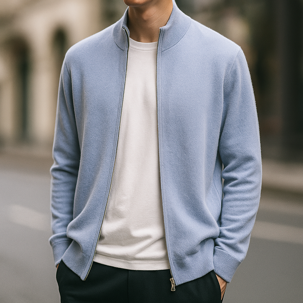 ZIPPERED KNIT CARDIGAN FOR MEN