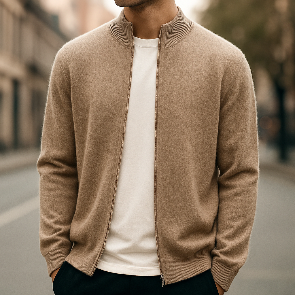 ZIPPERED KNIT CARDIGAN FOR MEN