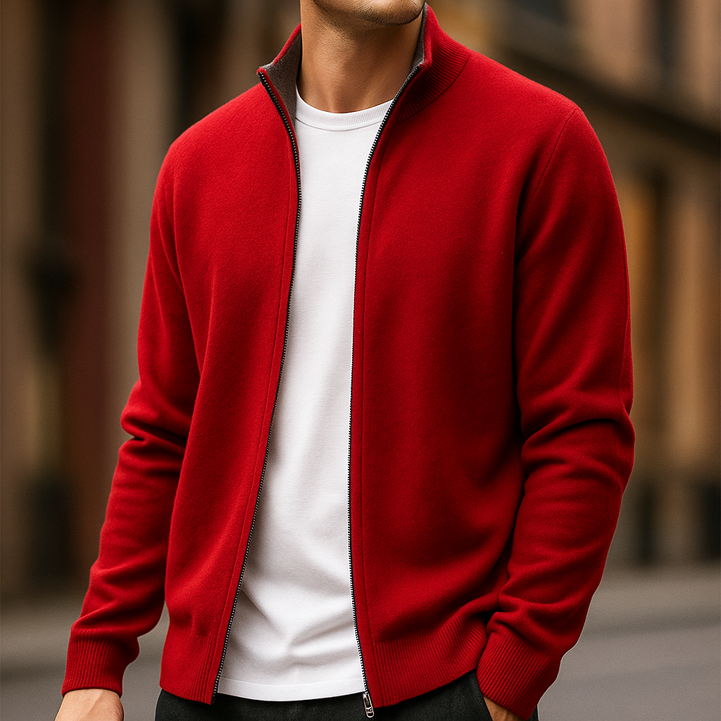 ZIPPERED KNIT CARDIGAN FOR MEN