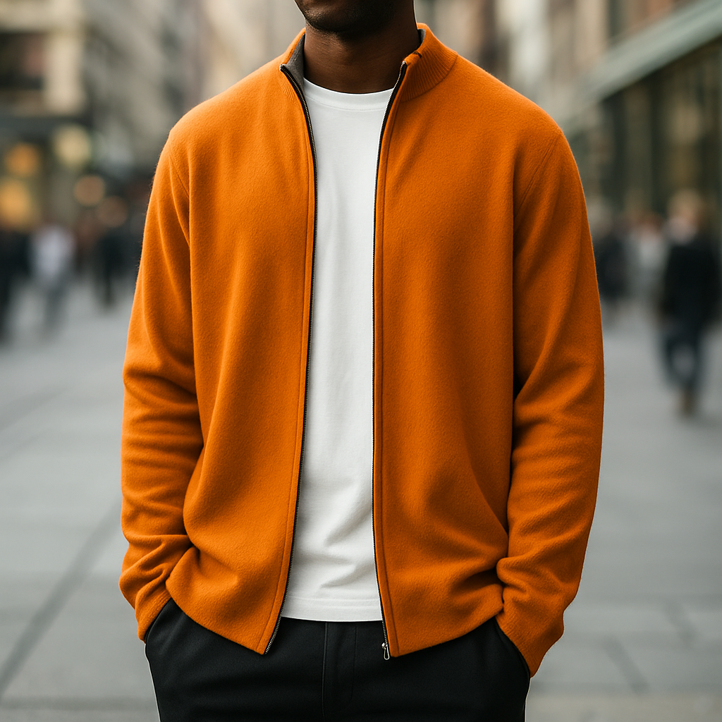 ZIPPERED KNIT CARDIGAN FOR MEN