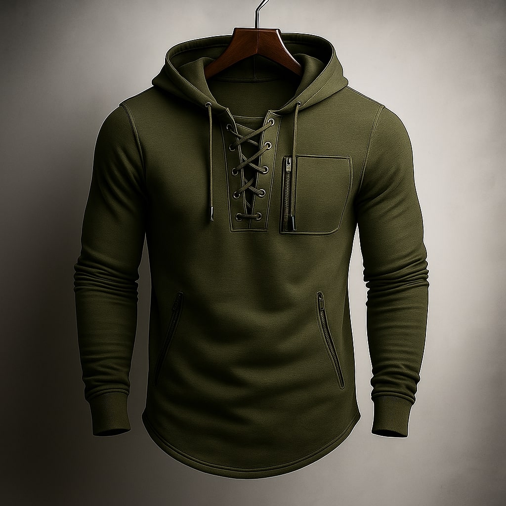 LACE-UP KNIT HOODIE FOR MEN