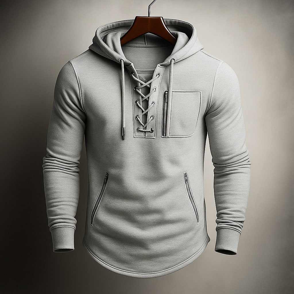LACE-UP KNIT HOODIE FOR MEN