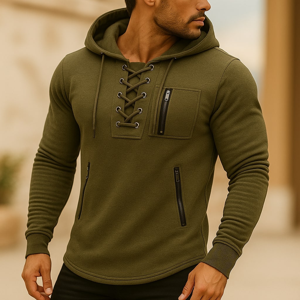 LACE-UP KNIT HOODIE FOR MEN