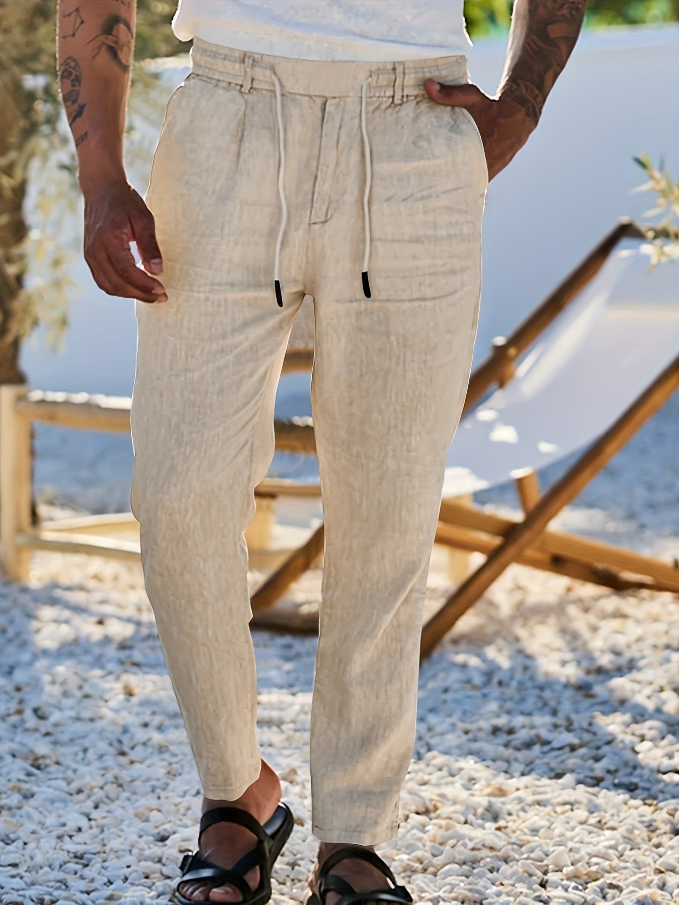 LINEN DRAWSTRING TROUSERS FOR MEN