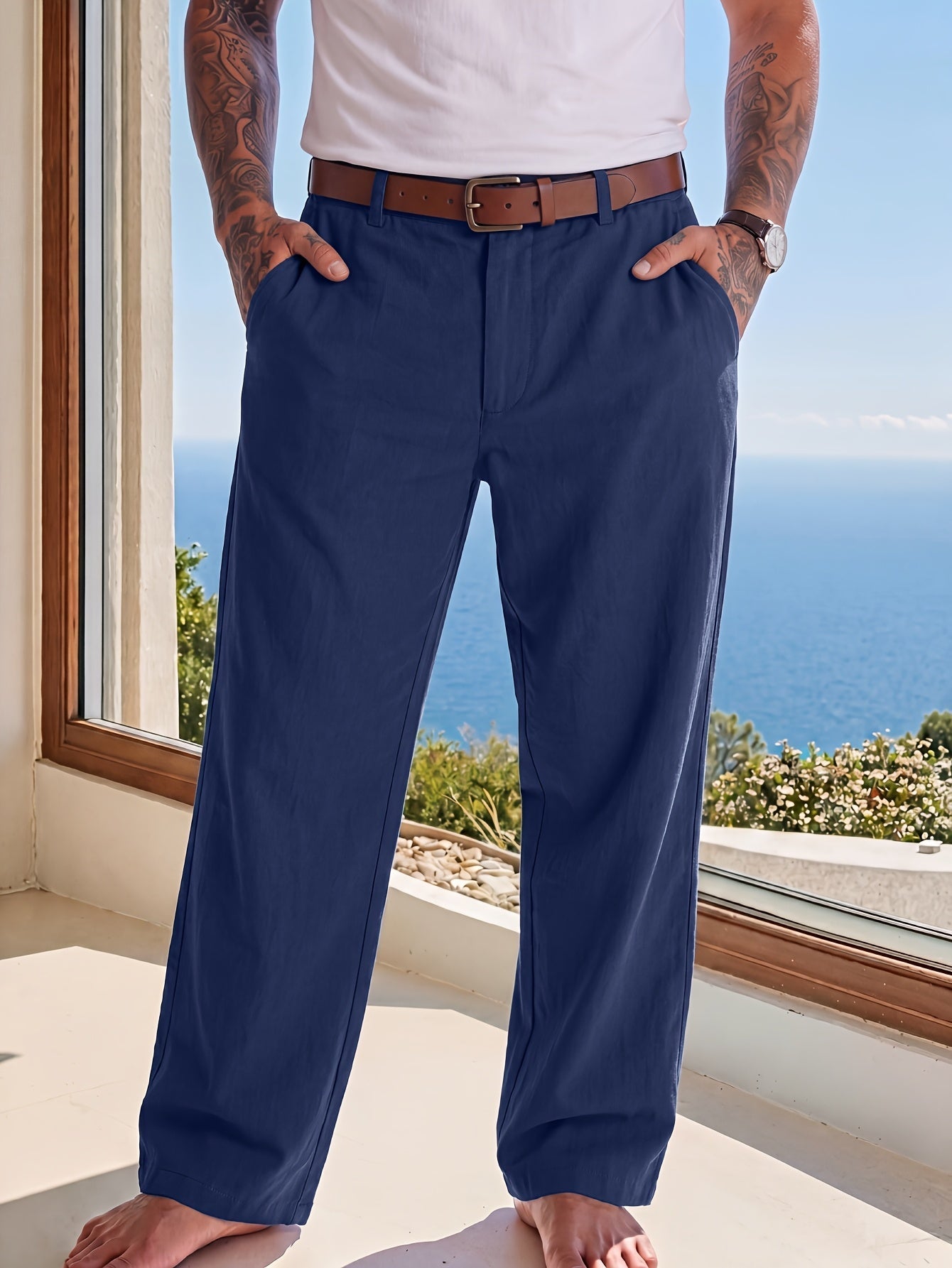 WOVEN LINEN TROUSERS FOR MEN