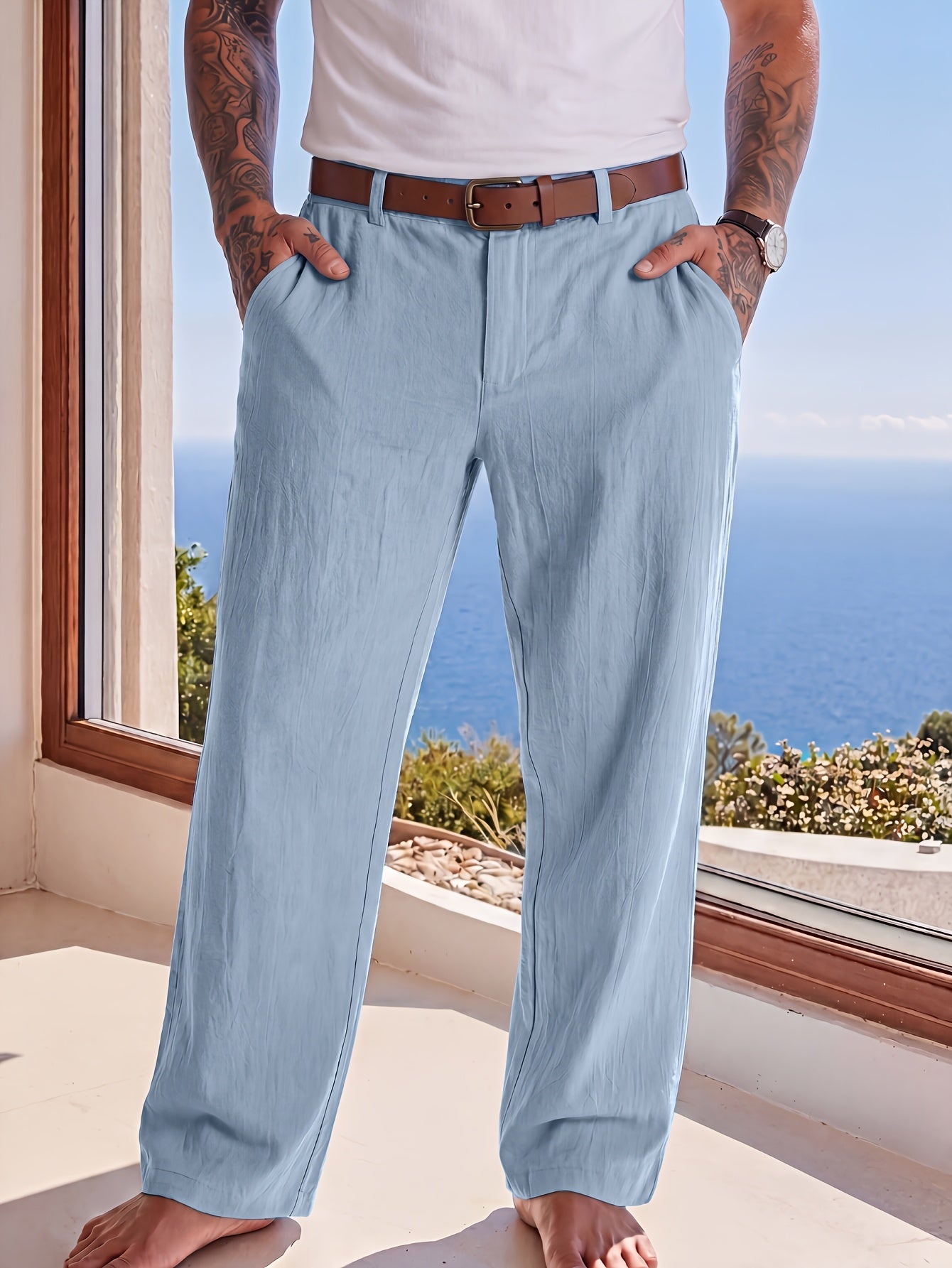 WOVEN LINEN TROUSERS FOR MEN