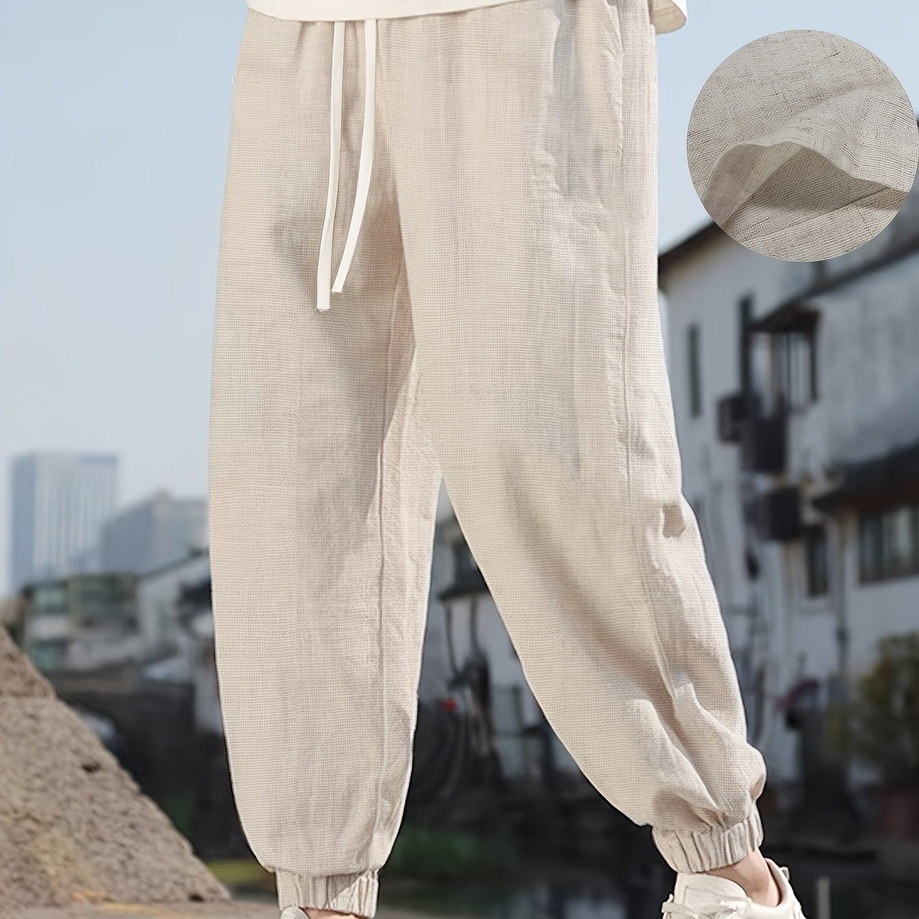 LINEN LOOSE POCKET TROUSERS FOR MEN