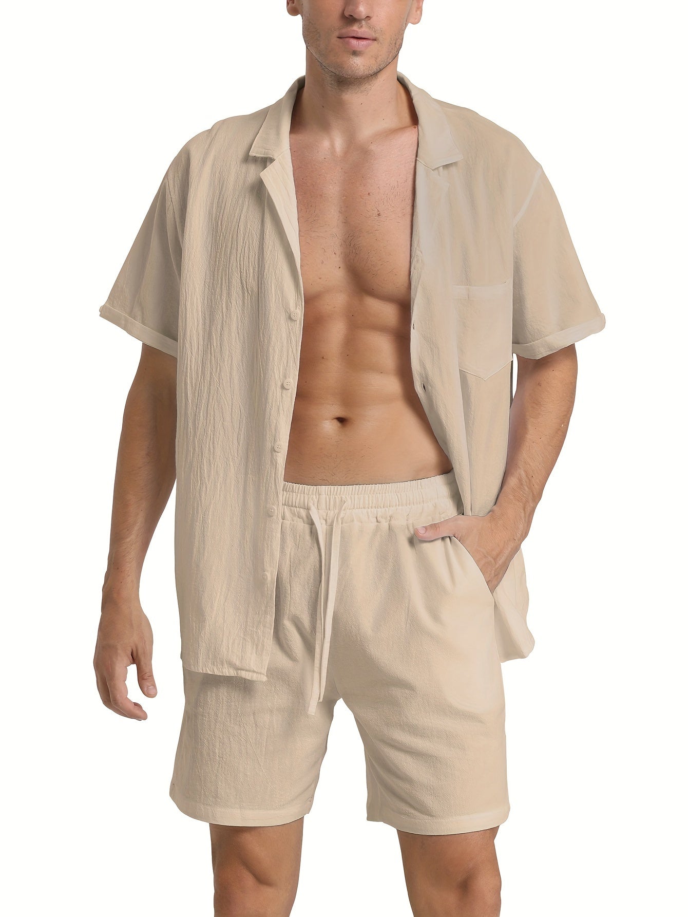 LINEN DRAWSTRING LOOSE SHORTS FOR MEN