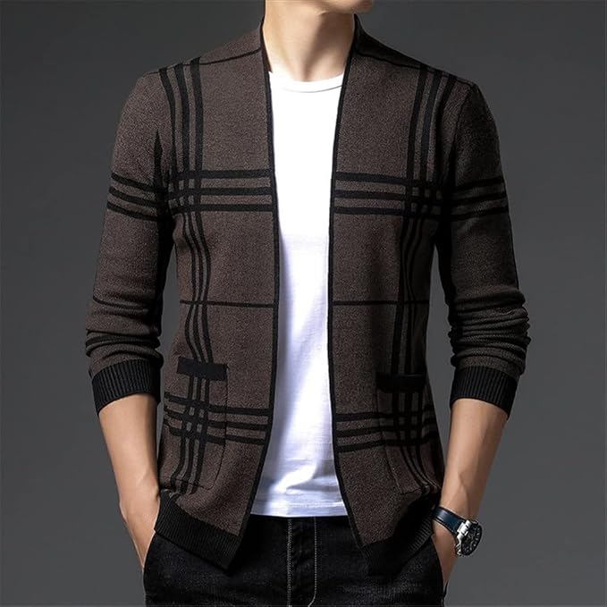 CHECKERED KNIT CARDIGAN FOR MEN