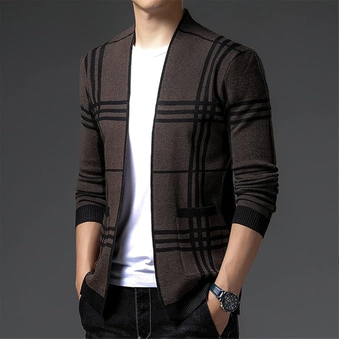 CHECKERED KNIT CARDIGAN FOR MEN