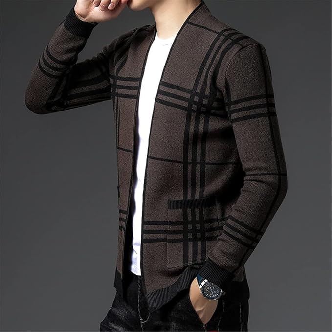 CHECKERED KNIT CARDIGAN FOR MEN