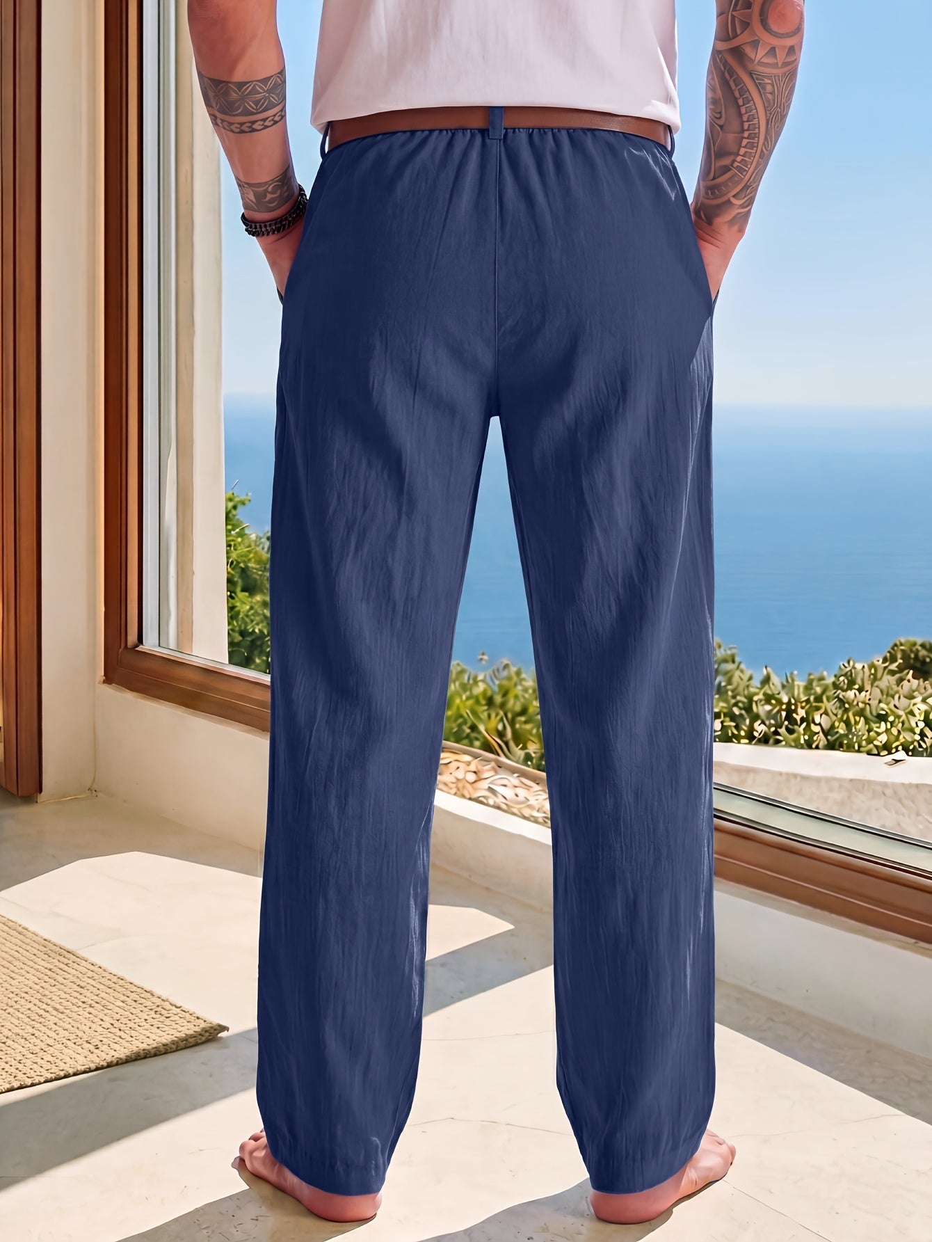 WOVEN LINEN TROUSERS FOR MEN
