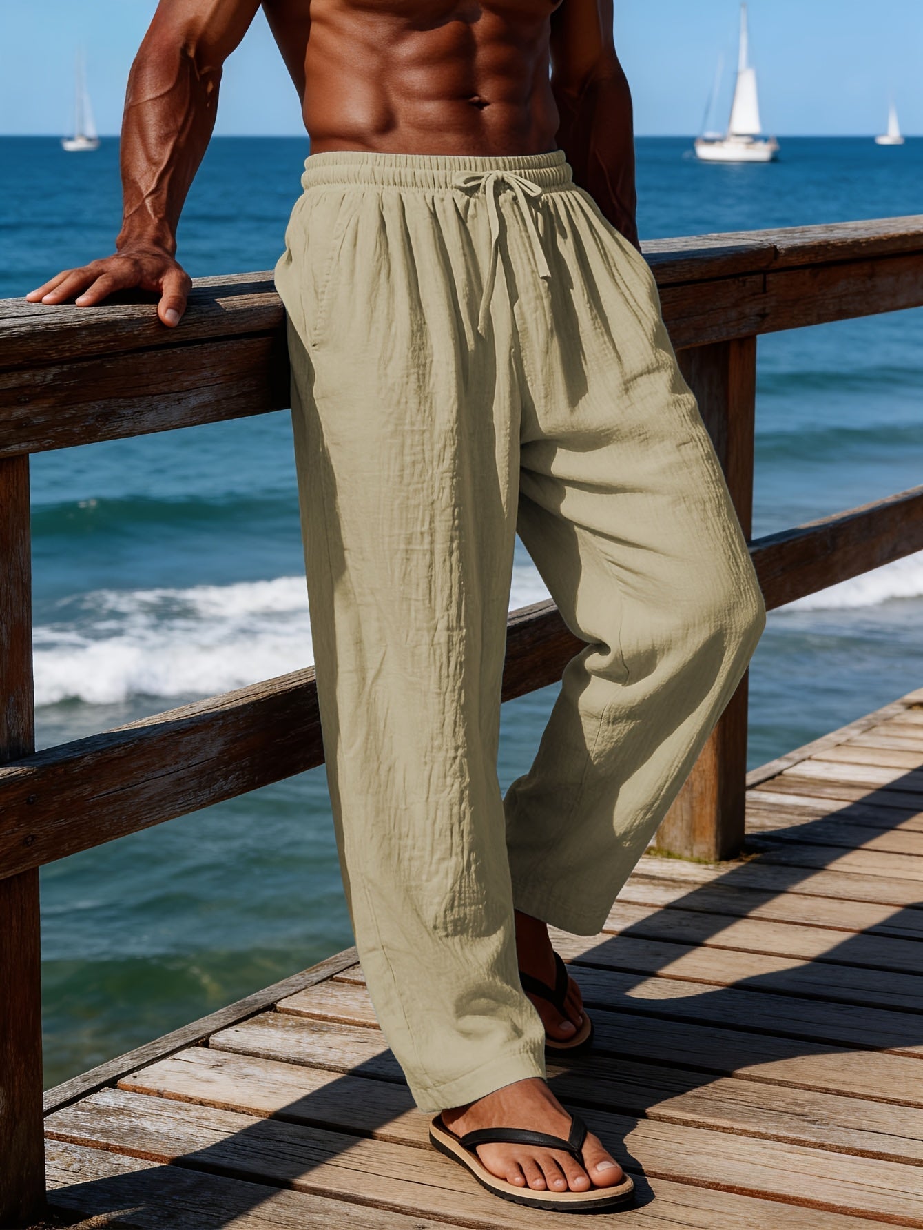 DRAWCORD LINEN TROUSERS FOR MEN