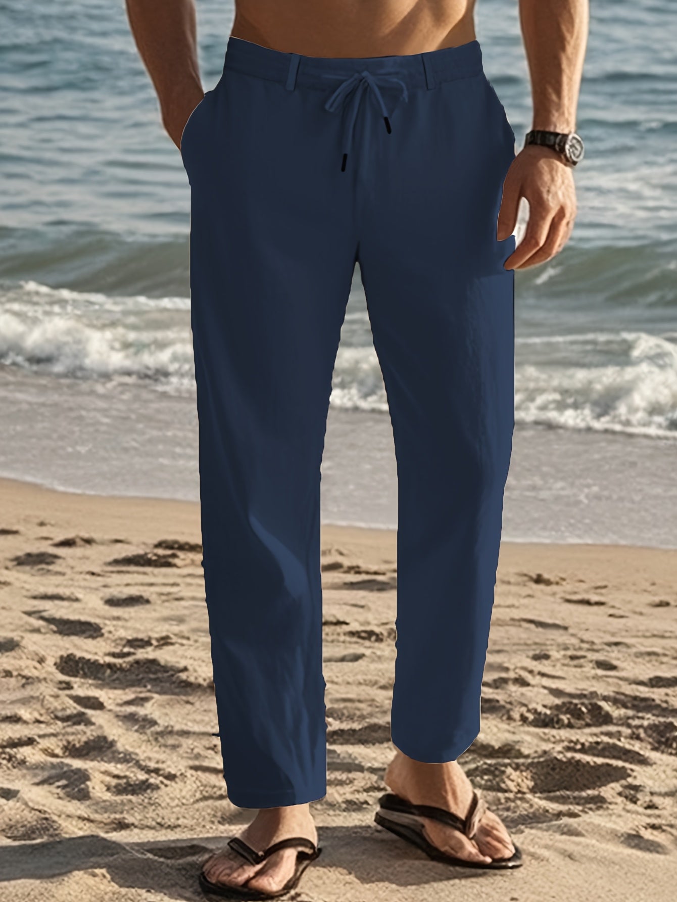 STRAIGHT LEG LINEN TROUSERS FOR MEN