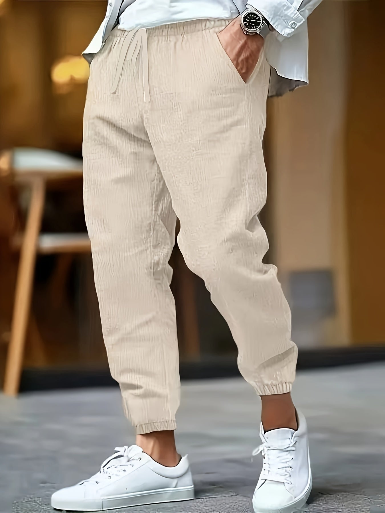 DRAWSTRING LINEN TROUSERS FOR MEN