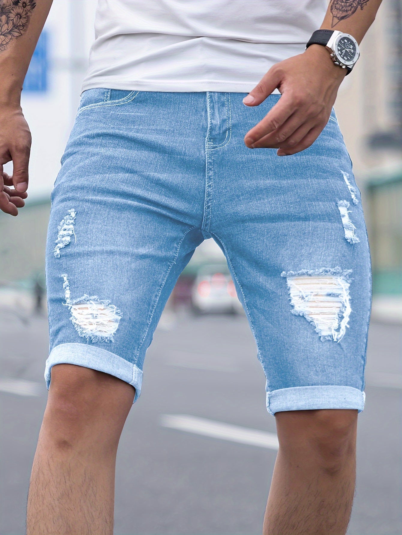SKINNY DENIM SHORTS FOR MEN