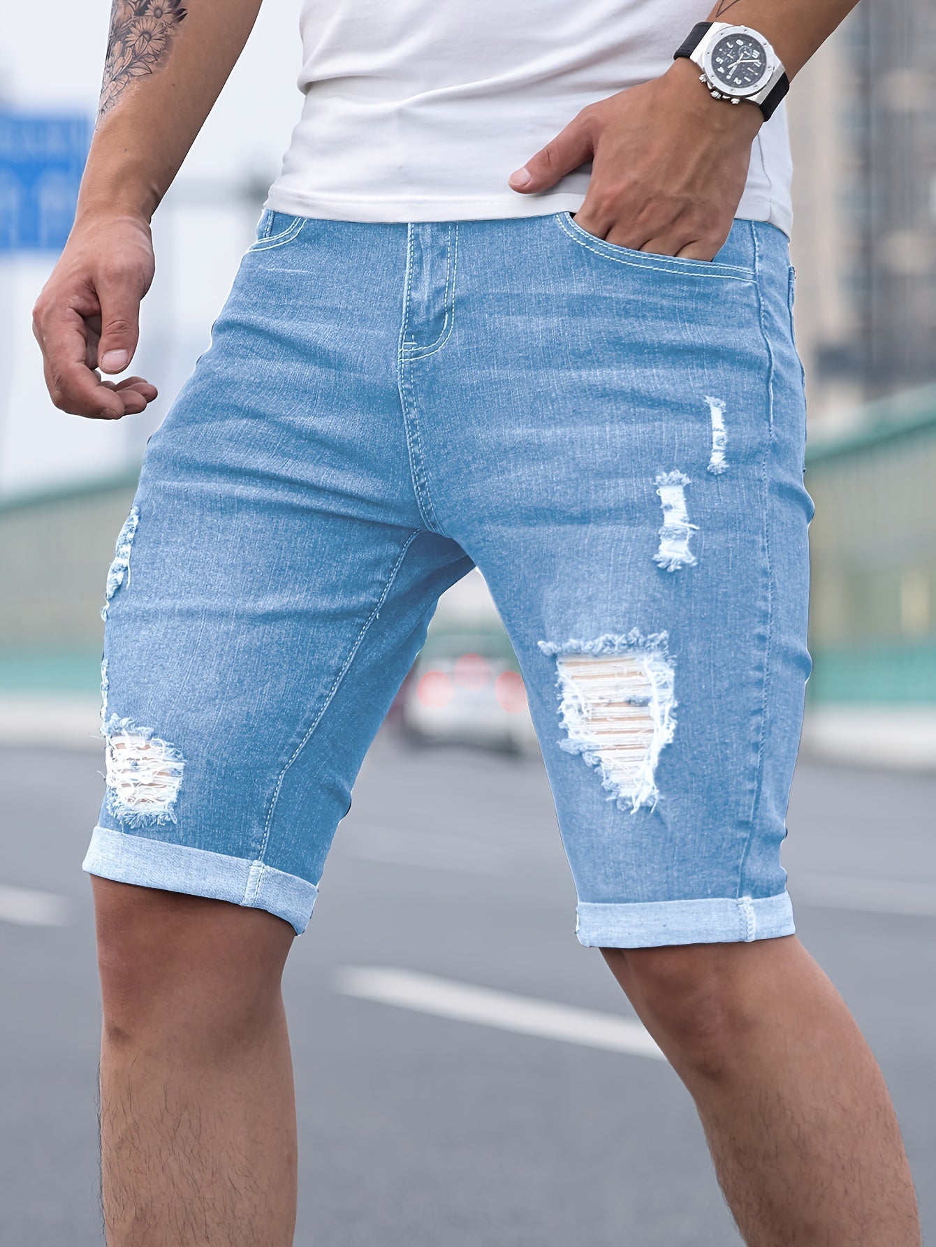 SKINNY DENIM SHORTS FOR MEN
