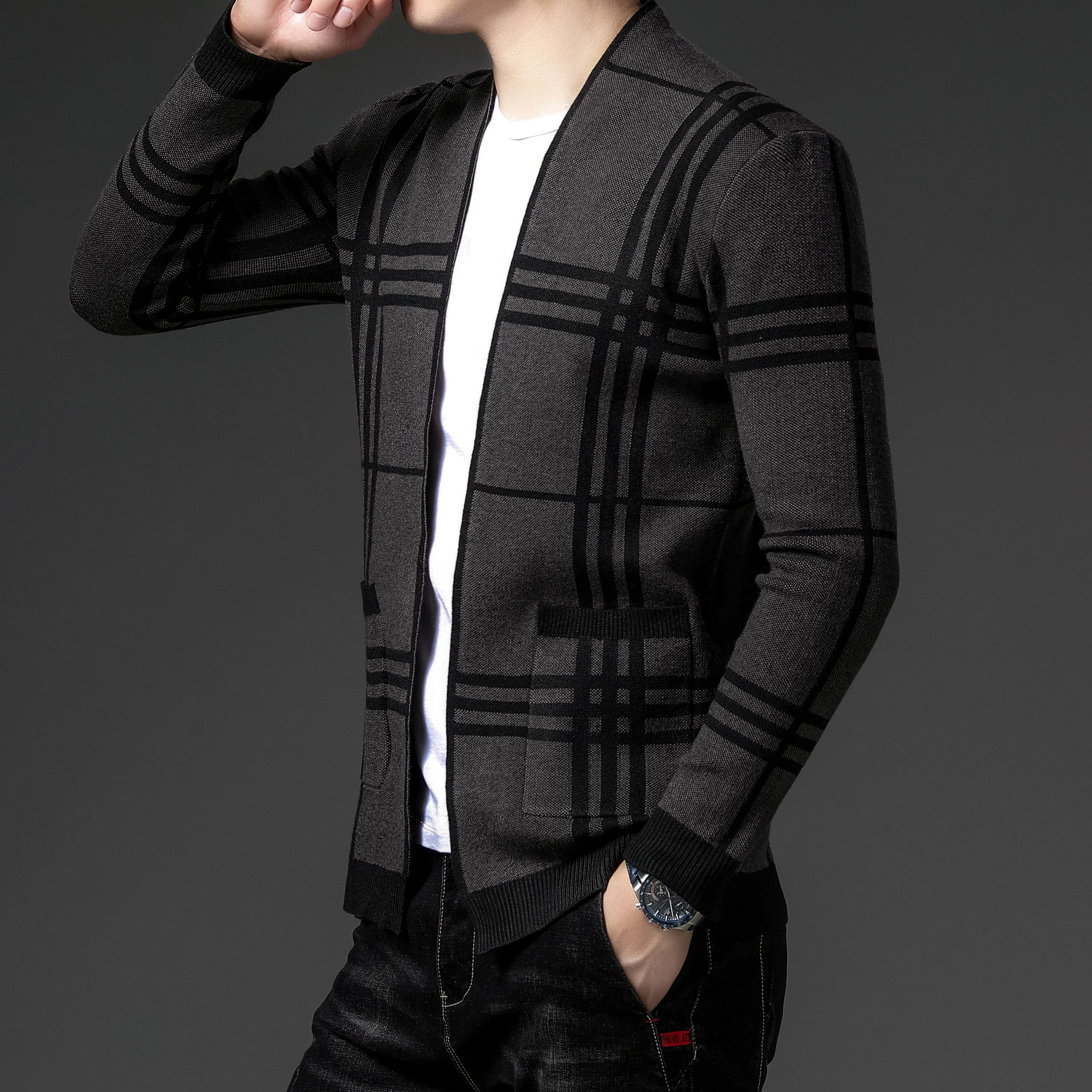 CHECKERED KNIT CARDIGAN FOR MEN