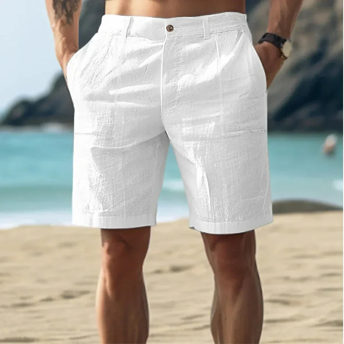 RIBBED LINEN SHORTS FOR MEN