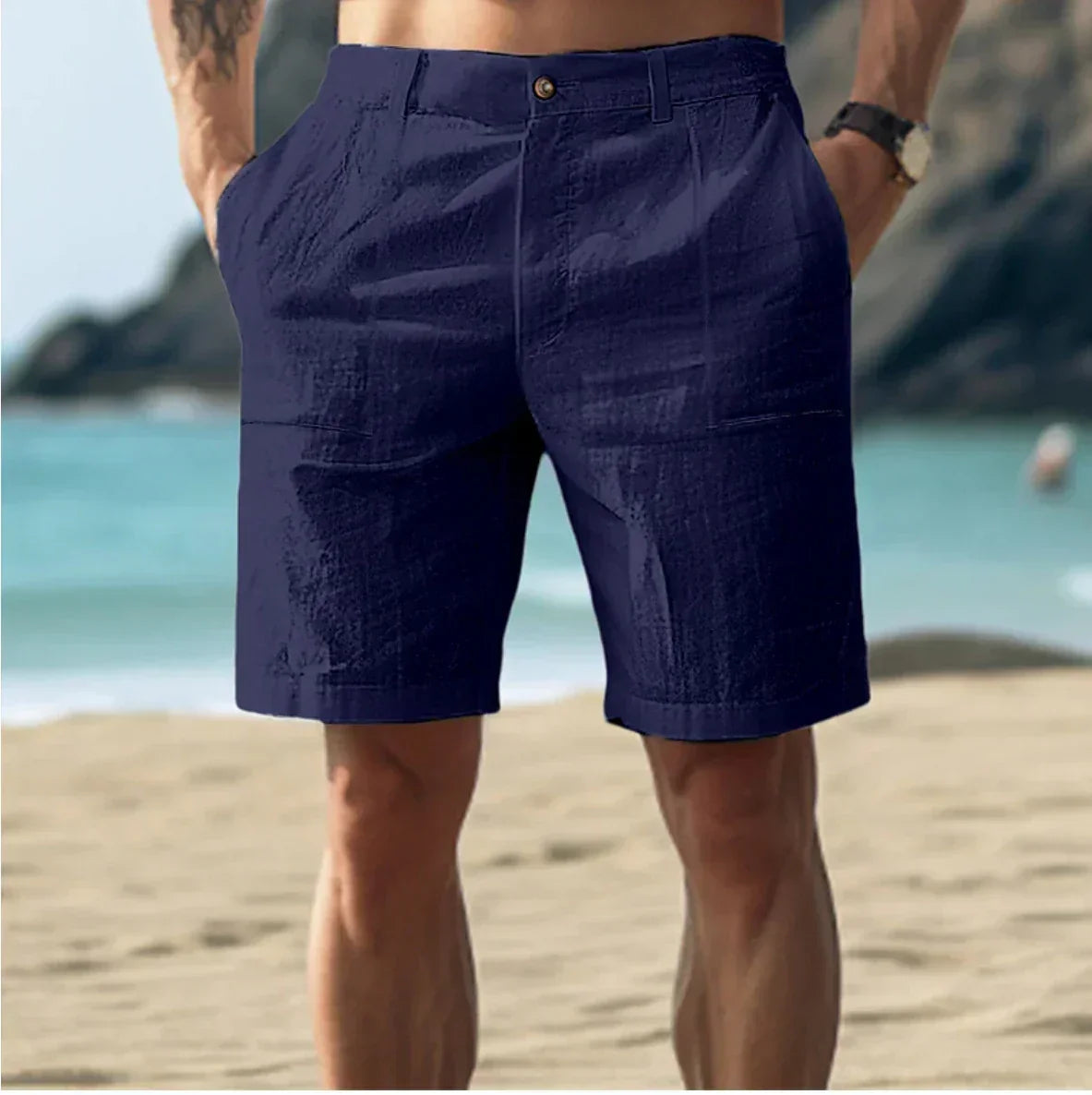 RIBBED LINEN SHORTS FOR MEN