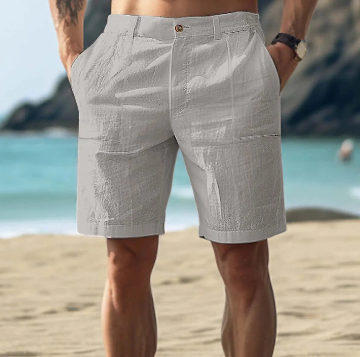 RIBBED LINEN SHORTS FOR MEN