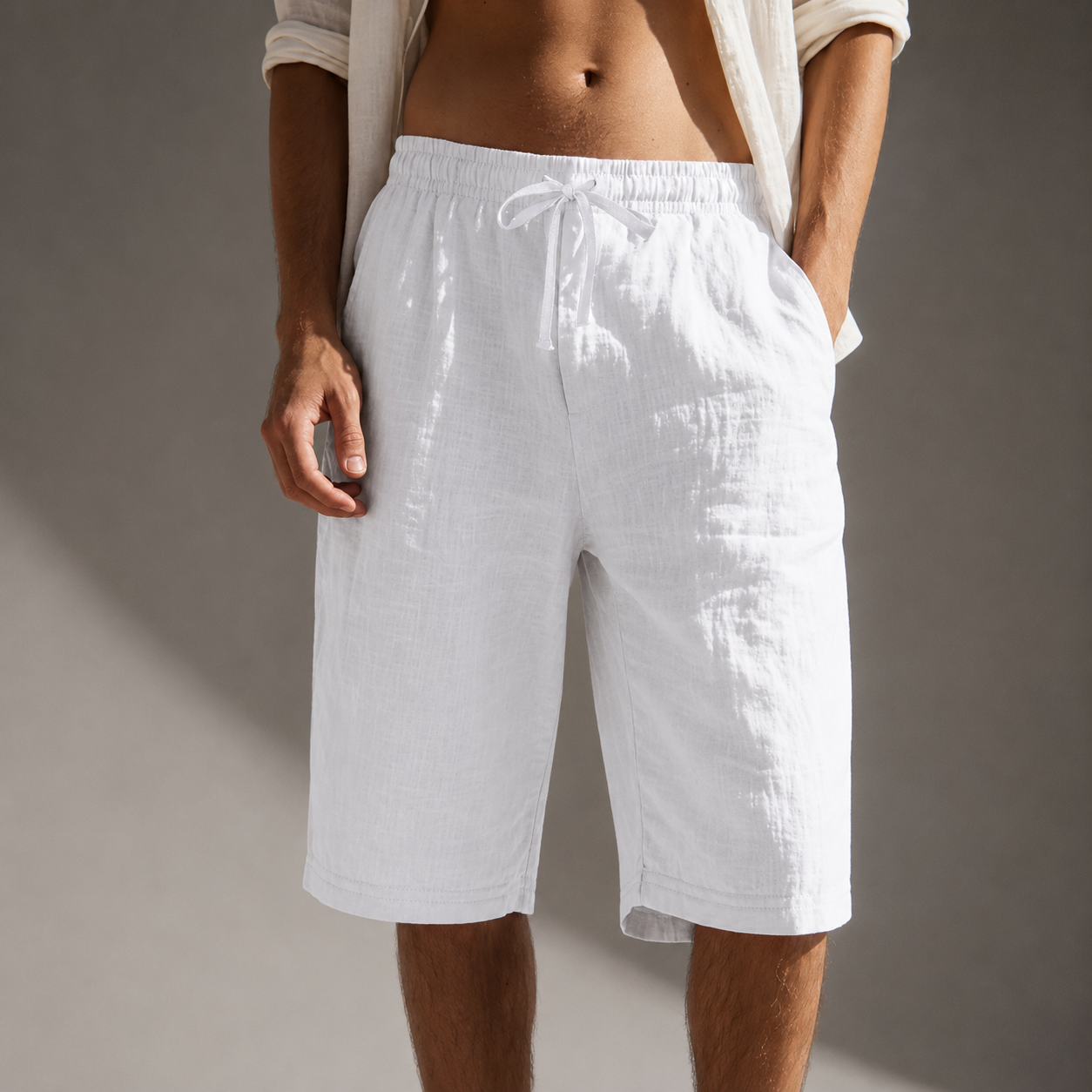 DRAWSTRING LINEN SHORTS FOR MEN