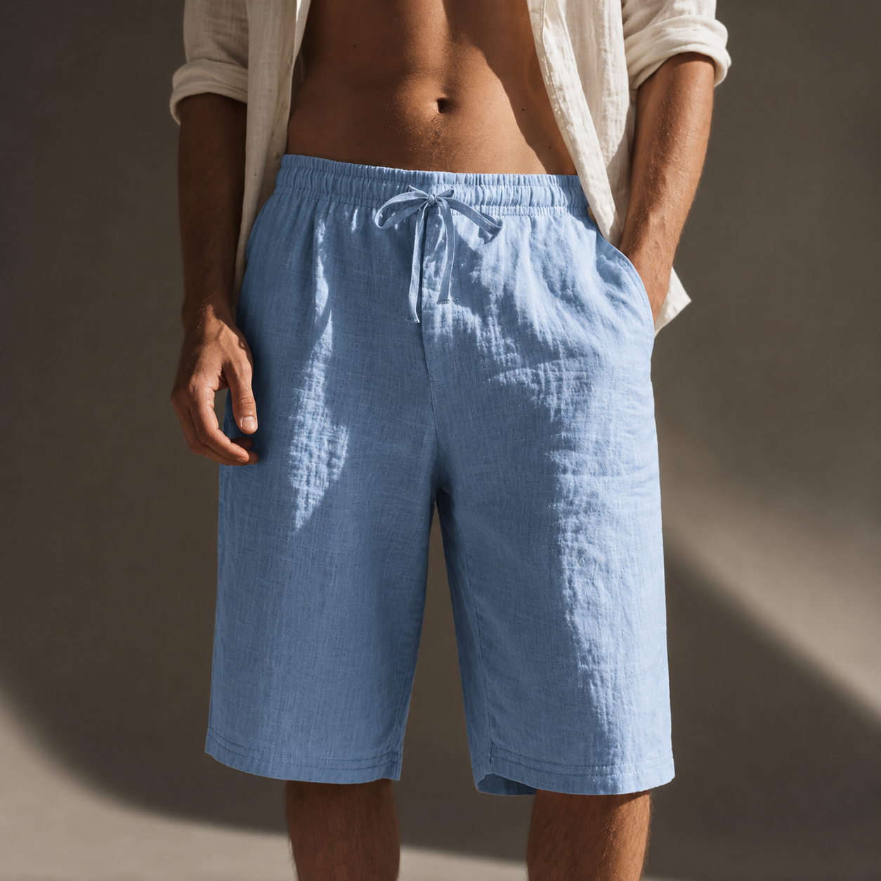 DRAWSTRING LINEN SHORTS FOR MEN