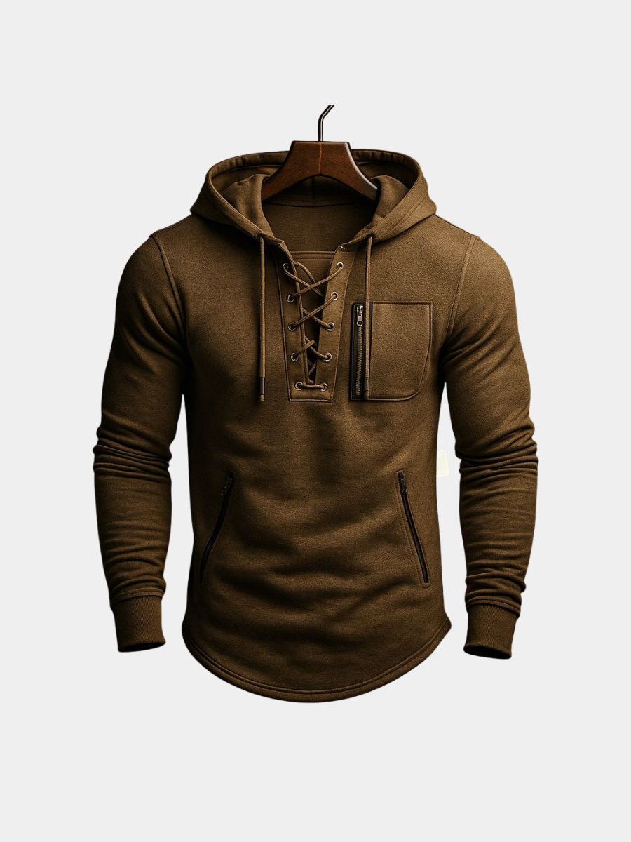 LACE-UP KNIT HOODIE FOR MEN