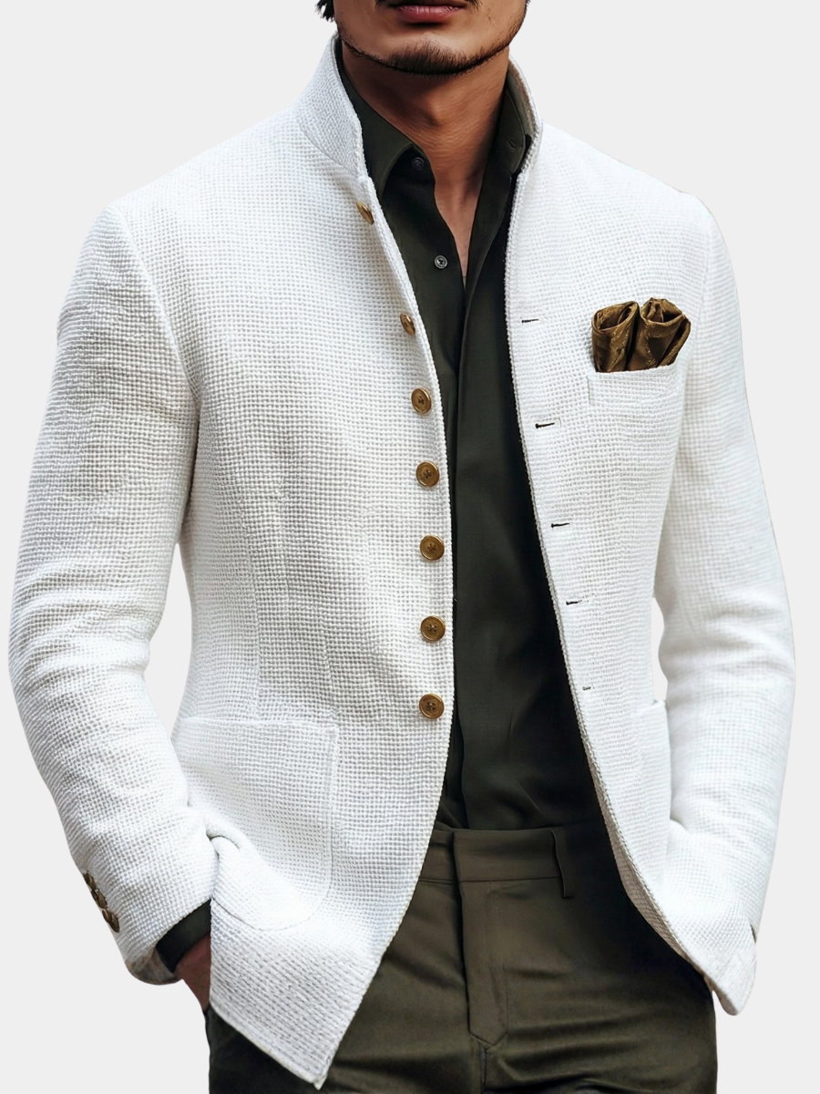 TEXTURED STAND COLLAR JACKET FOR MEN