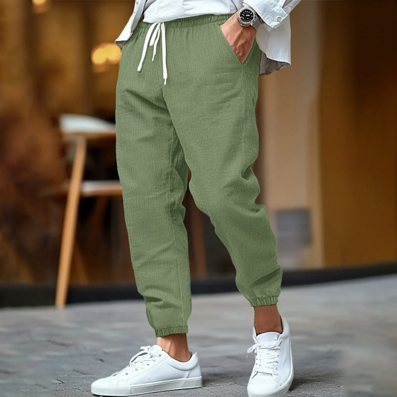 DRAWSTRING LINEN TROUSERS FOR MEN