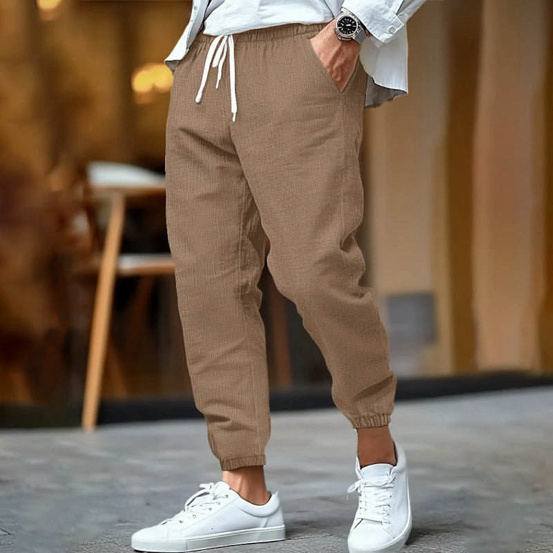 DRAWSTRING LINEN TROUSERS FOR MEN