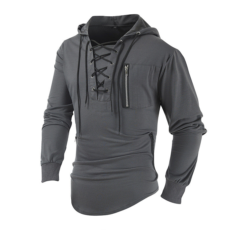 LACE-UP KNIT HOODIE FOR MEN