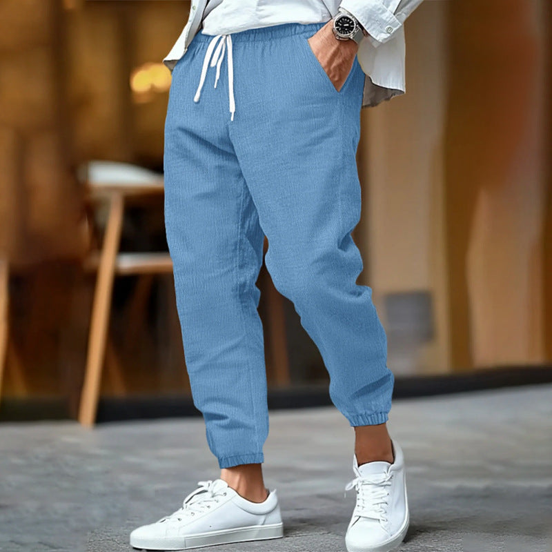DRAWSTRING LINEN TROUSERS FOR MEN