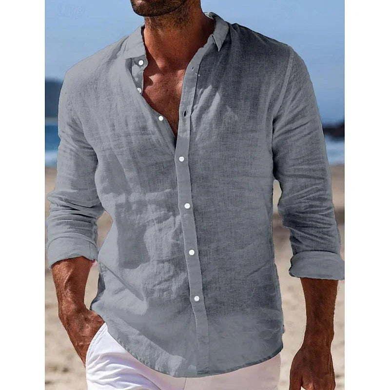 LINEN BLEND BUTTON SHIRT FOR MEN