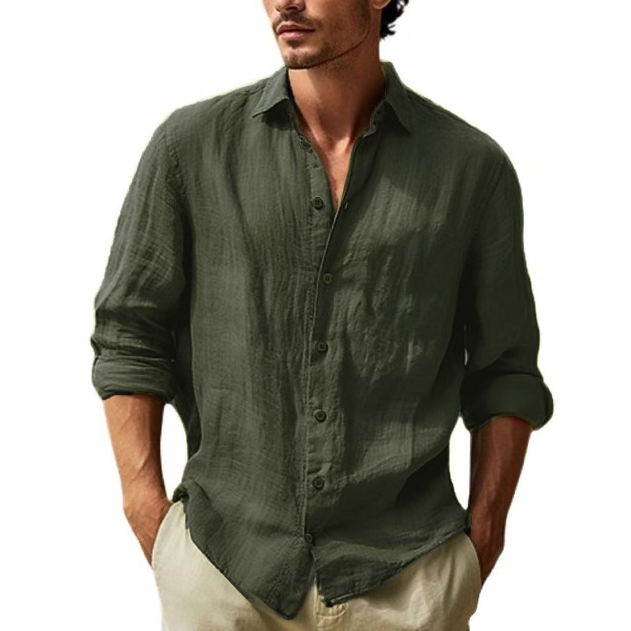LINEN BLEND BUTTON SHIRT FOR MEN