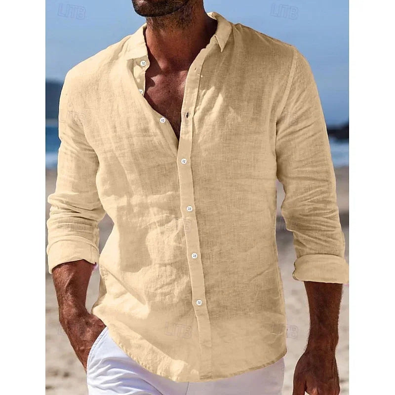 LINEN BLEND BUTTON SHIRT FOR MEN