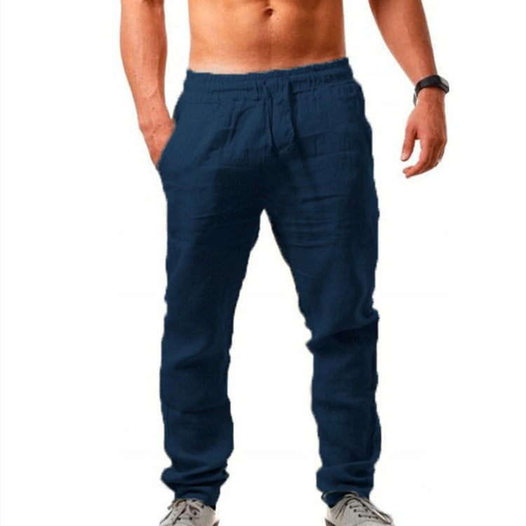 DRAWSTRING LINEN TROUSERS FOR MEN